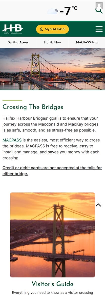 screenshot of HHB Crossing page on mobile