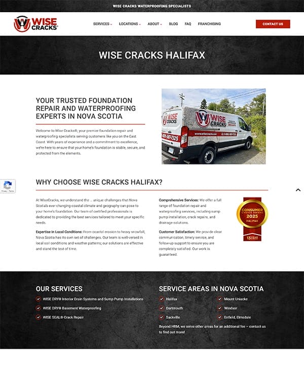 screenshot of Wise Cracks location page