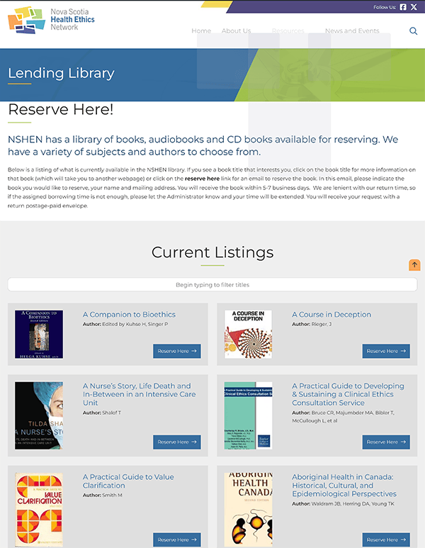 screenshot of Lending Library page before