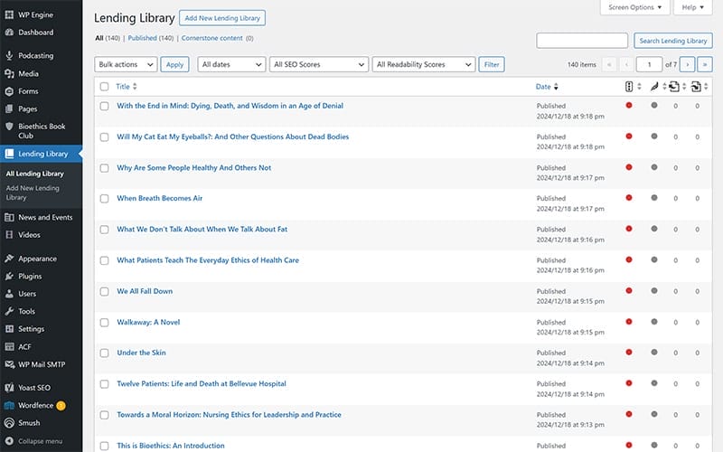 screenshot of NSHEN Lending Library custom post type