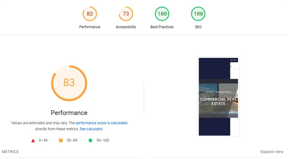CW Atlantic page speed scores after cleanup